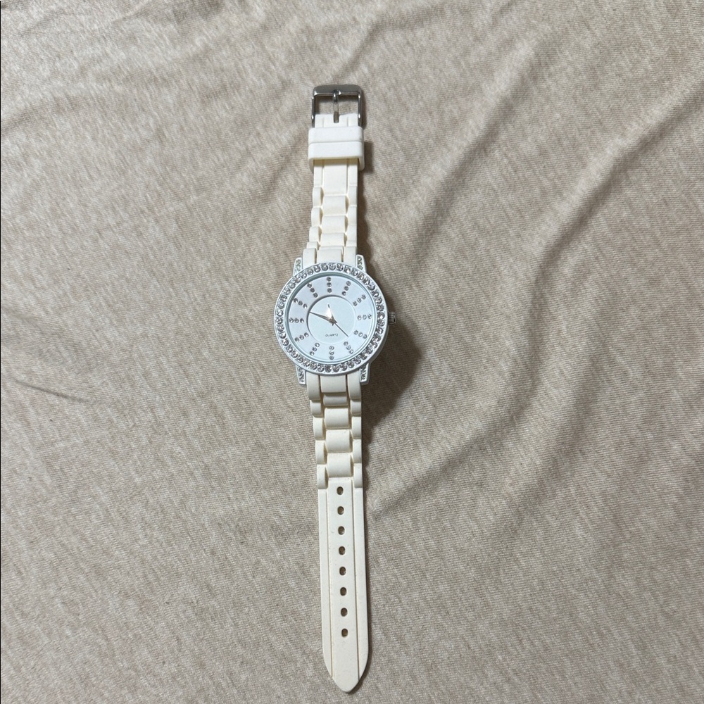 Elegant Cream Watch with Crystal Accents